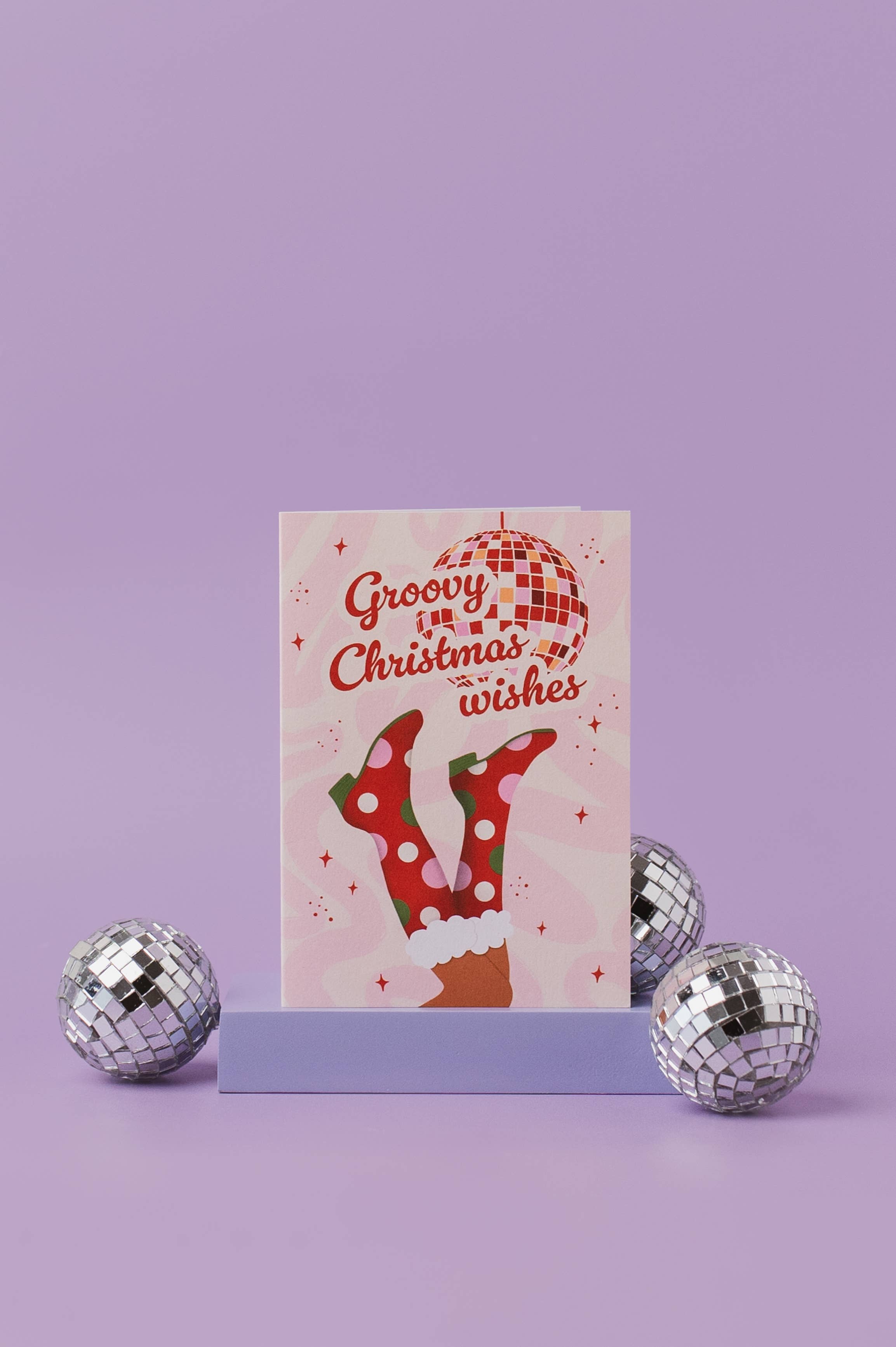 Groovy kerstwenskaart | Disco kerstkaart