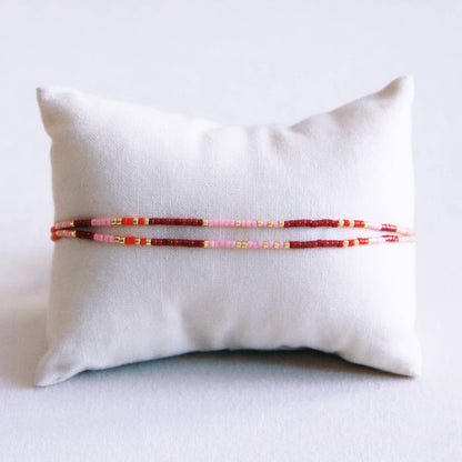 Dubbele miyuki armband - rood/lila/bordeaux