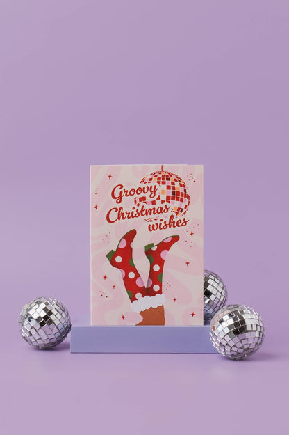 Groovy kerstwenskaart | Disco kerstkaart