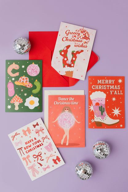 Coquette Bows kerstkaart | Pink Red Bow-tiful Christmas