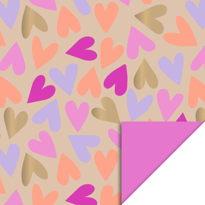 Inpakpapier - Big Hearts Gold - Bright Pink