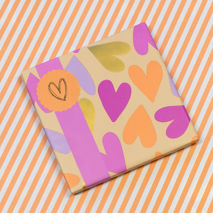 Inpakpapier - Big Hearts Gold - Bright Pink