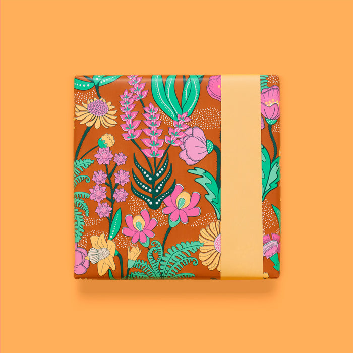 Inpakpapier | Flowers Vintage Orange - Fluor Peach