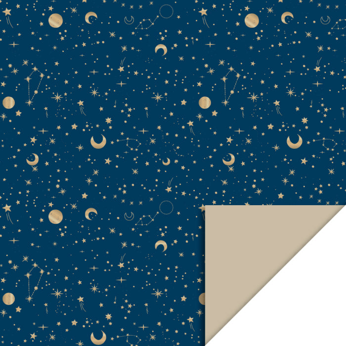 X-mas Inpakpapier | Galaxy Midnight Blue Gold Foil - Dark Sand