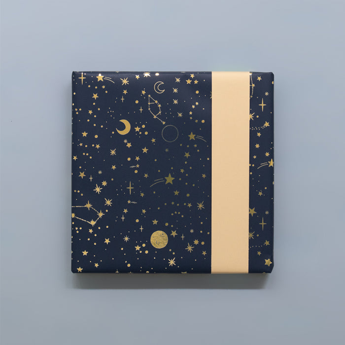 X-mas Inpakpapier | Galaxy Midnight Blue Gold Foil - Dark Sand