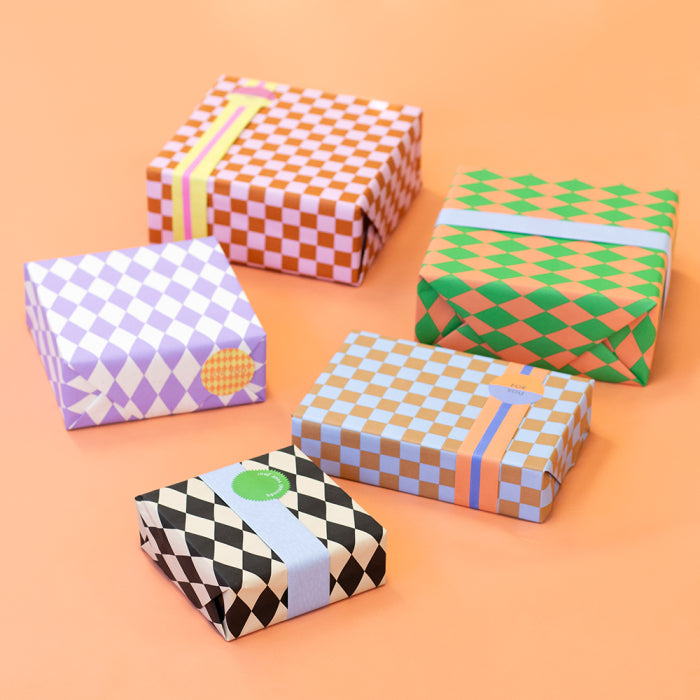 Inpakpapier - Harlequin Green/Salmon