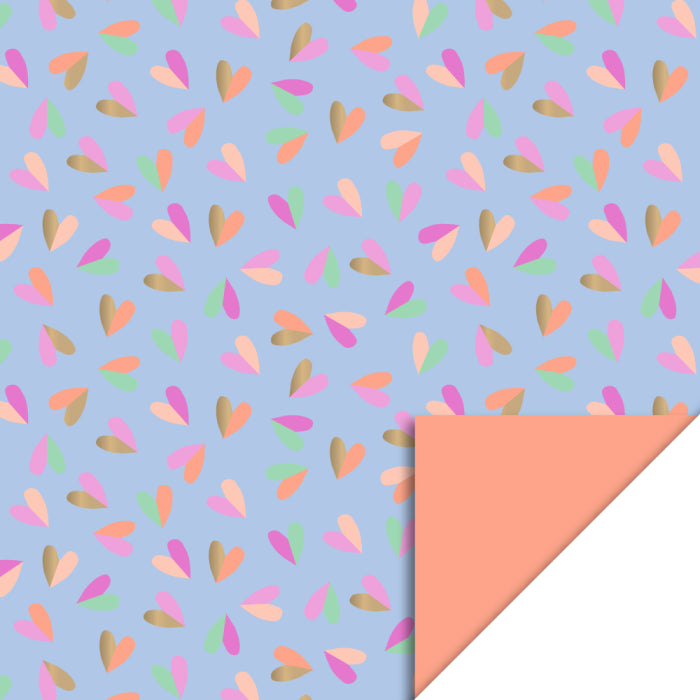 Inpakpapier - Hearts Duo Gold Blue - Salmon