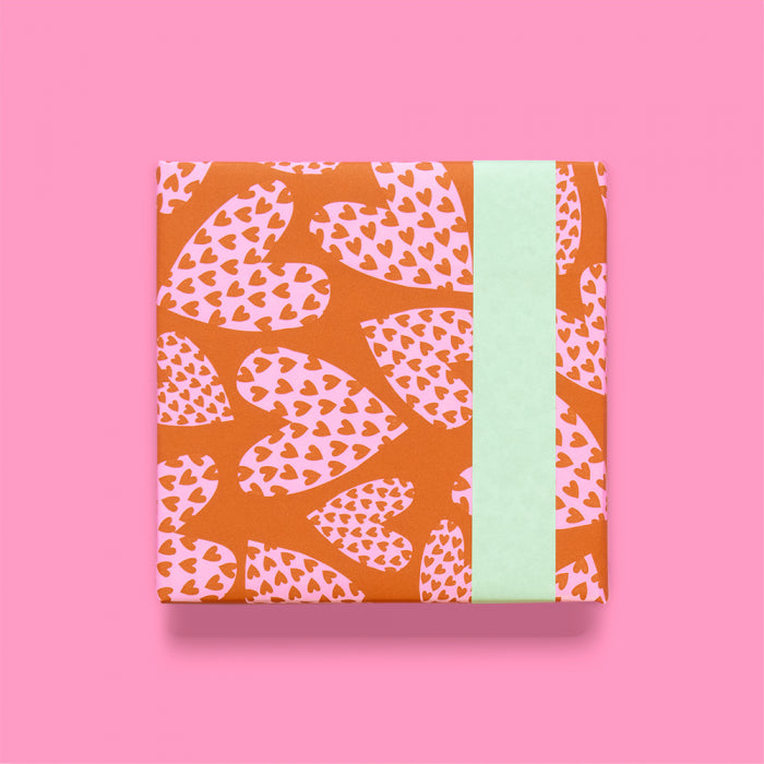 Inpakpapier | Love Hearts Cognac - Mint