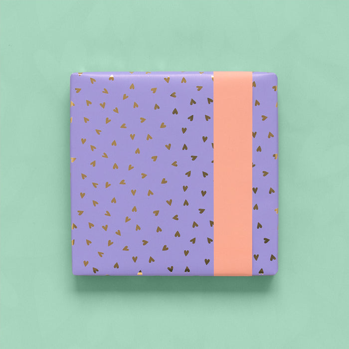Inpakpapier | Small Hearts Lavender Gold Foil - Peach