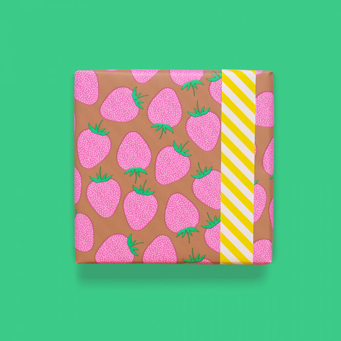 Inpakpapier | Strawberry Pink/Taupe - Stripe Yellow