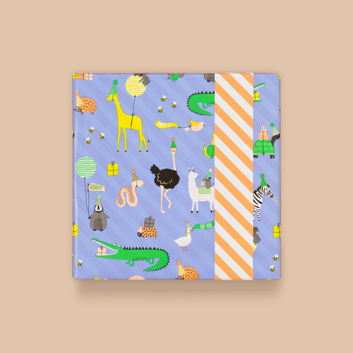 Inpakpapier - Party Animals Blue - Stripe Salmon