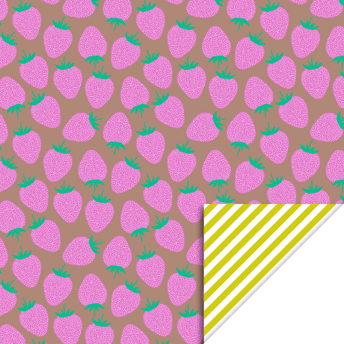 Inpakpapier | Strawberry Pink/Taupe - Stripe Yellow