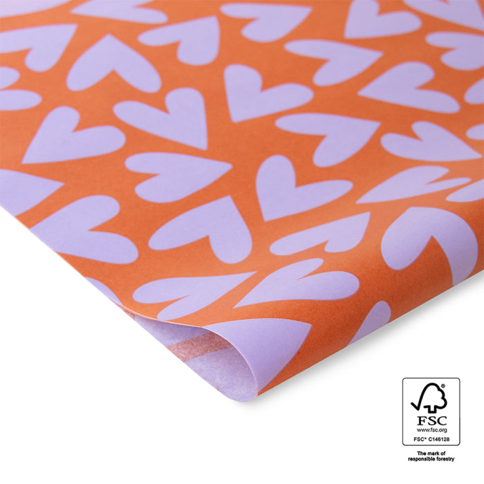 Vloeipapier - Big Hearts - Lilac/Orange | 5 stuks