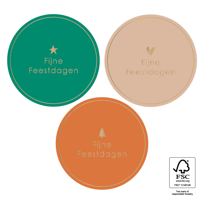 Sticker | X-mas Stickers Multi - Tekst Fijne Feestdagen Goud | 6 stuks