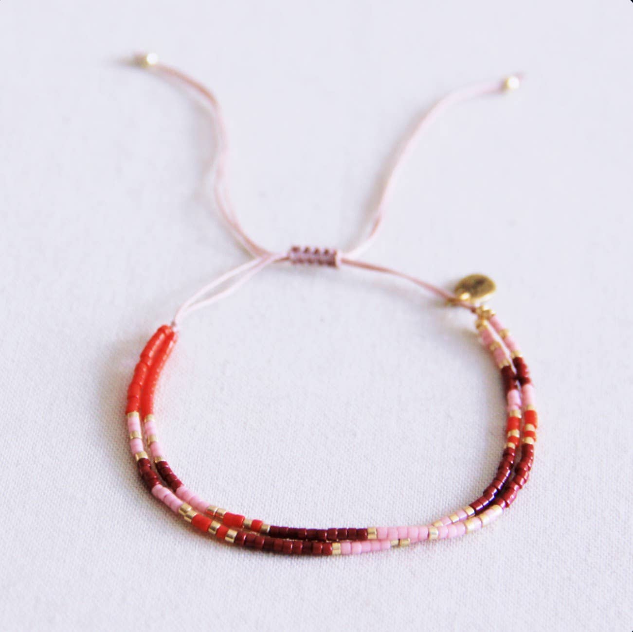 Dubbele miyuki armband - rood/lila/bordeaux