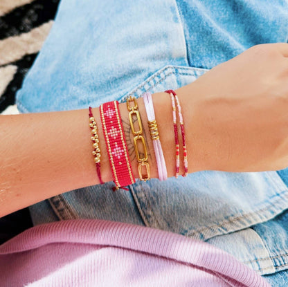 Satijnen armband met ringen — lila/goud