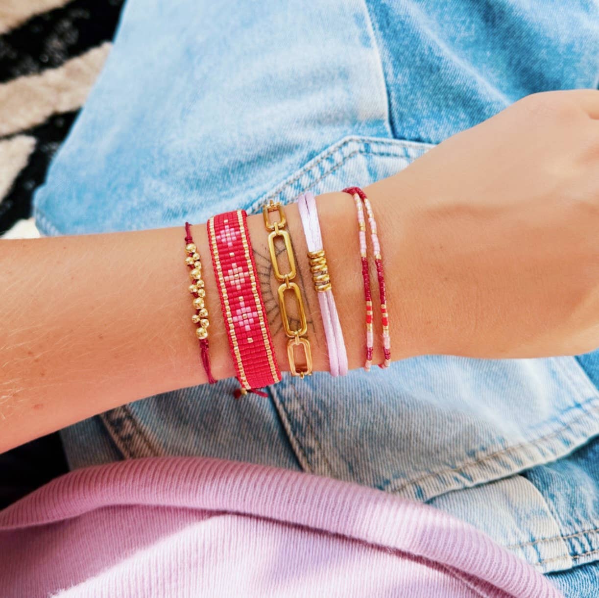 Dubbele miyuki armband - rood/lila/bordeaux